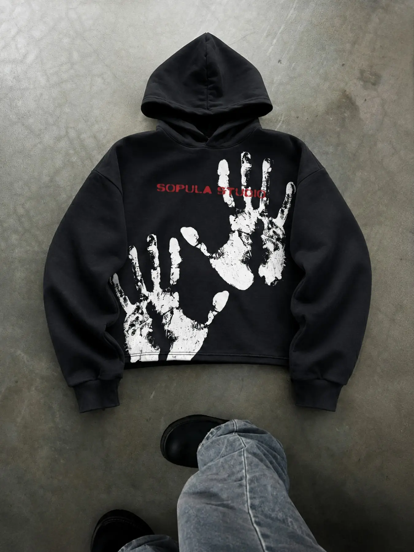 Hoodie Men Y2K Grunge Black White Handprint Graphic Printed Oversized Sweatshirt for Unisex Streetwear Daily Wear