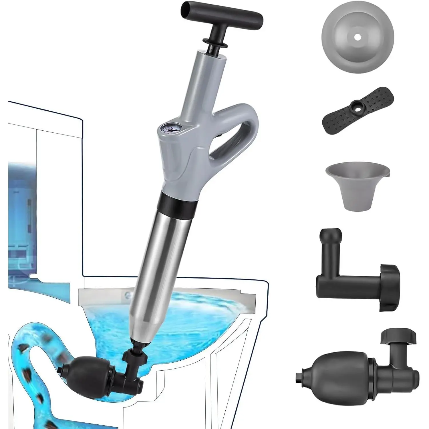 Toilet Plunge Blaster, High Pressure Toilet Plunger, High-Pressure Air Drain Blaster Plunge Blaster Multi-drain Unclogger for Toilets, Bathroom Floor, Drain Sinks and Plumbing Clogs