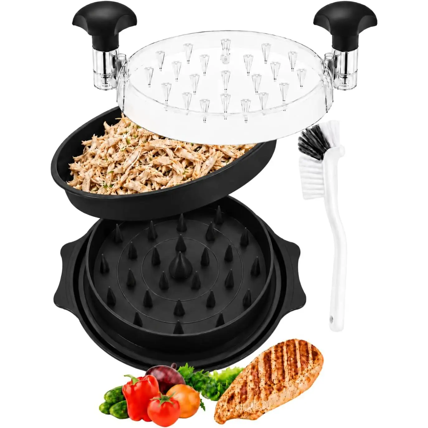 Large Chicken Shredder Tool Twist   Grade Material | Manual Meat Shredder Twist for Shredding, Chicken Breast Shredder Tool with Cleaning Brush,  Handles, Non Slip Base