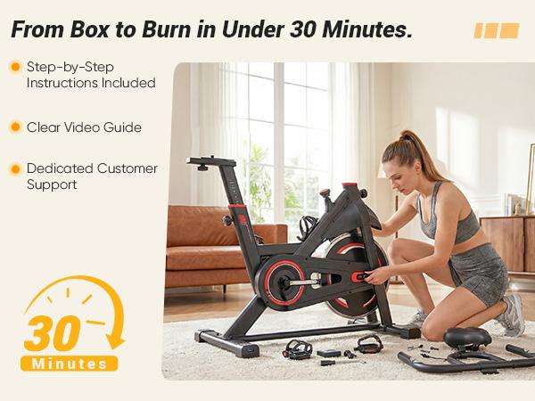 Exercise Bike with LCD Display & Infinite Resistance Adjustment, Quiet Belt Drive Indoor Cycling Bike with Bluetooth APP, Adjustable Seat & Handlebars, 300lb Capacity for Home