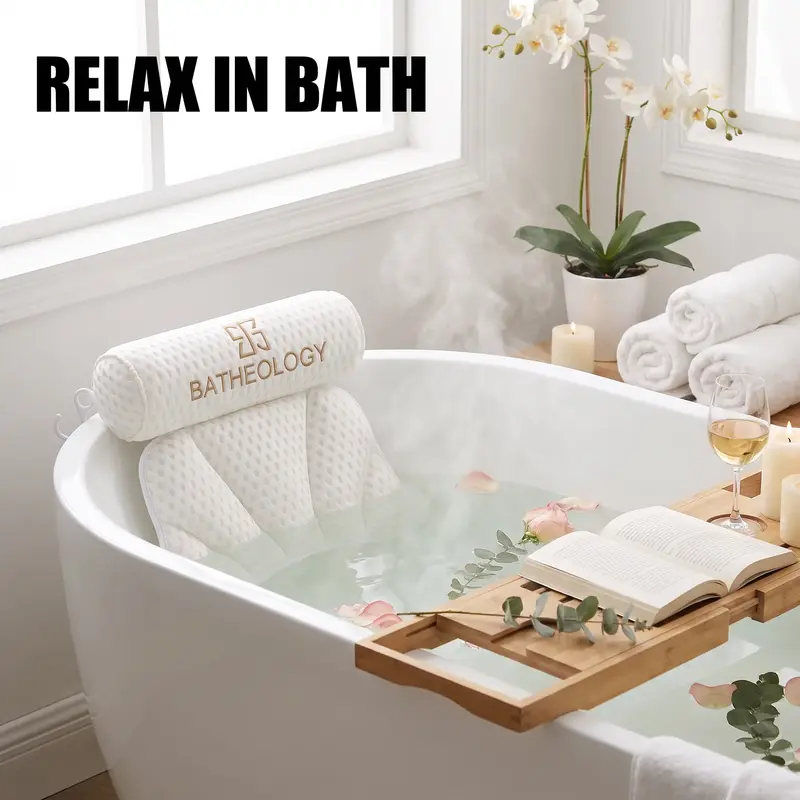 Bathtub Pillow with Anti-slip Suction Cup, 1 Count Bath Pillow for Neck & Back Support, Bathroom Accessories, Bathtub Accessories, Restroom Accessories