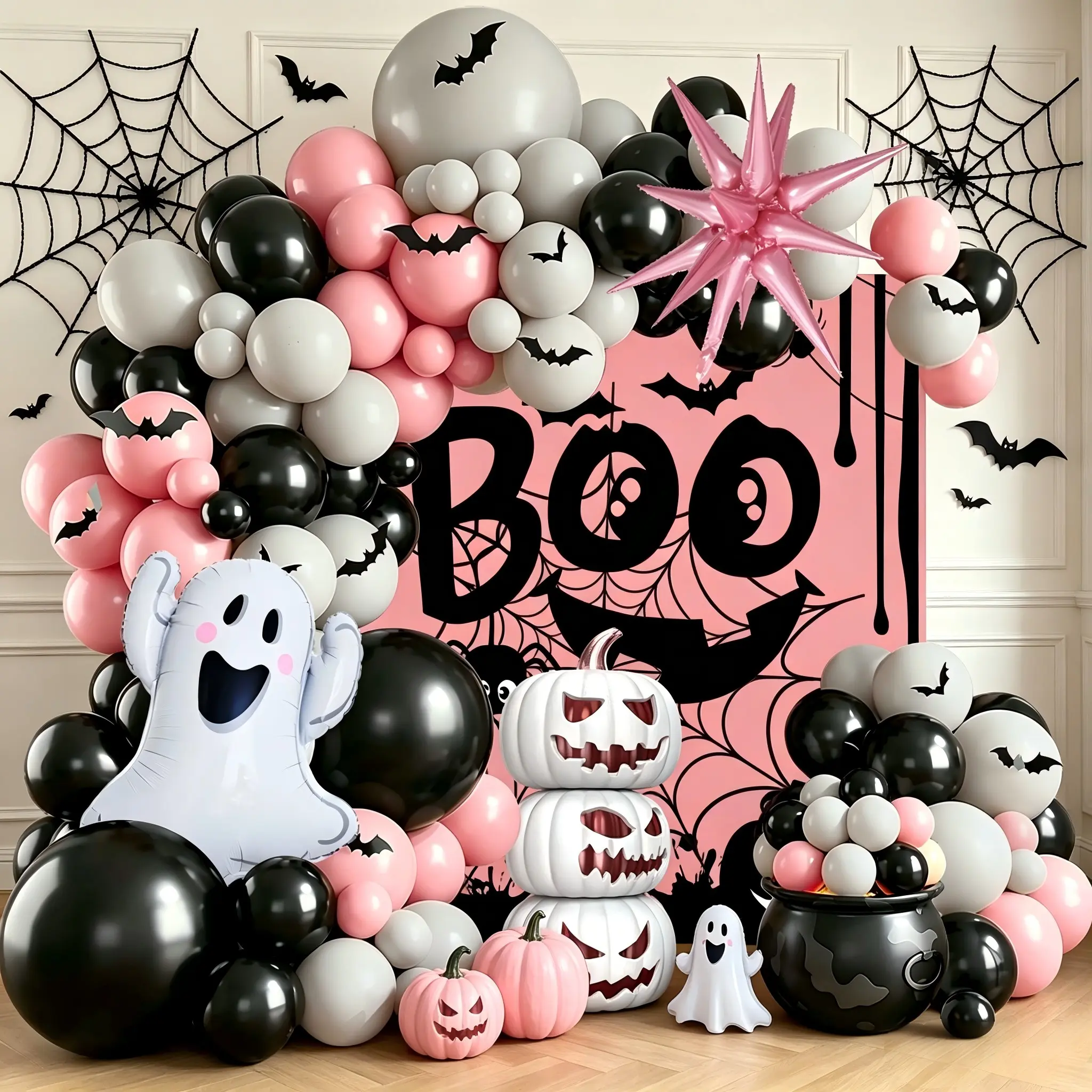 109pcs Halloween Balloon Arch Kit, Balloon Arch Set, Balloon Garland Kit, Ghost Foil Balloon, Explosion Star, 3D Bat Stickers, Pastel Balloons, Latex Balloons for Party Decorations
