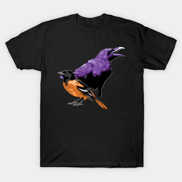 Low Poly Raven and Baltimore Oriole Bird Graphic Unisex Short Sleeve T-Shirt