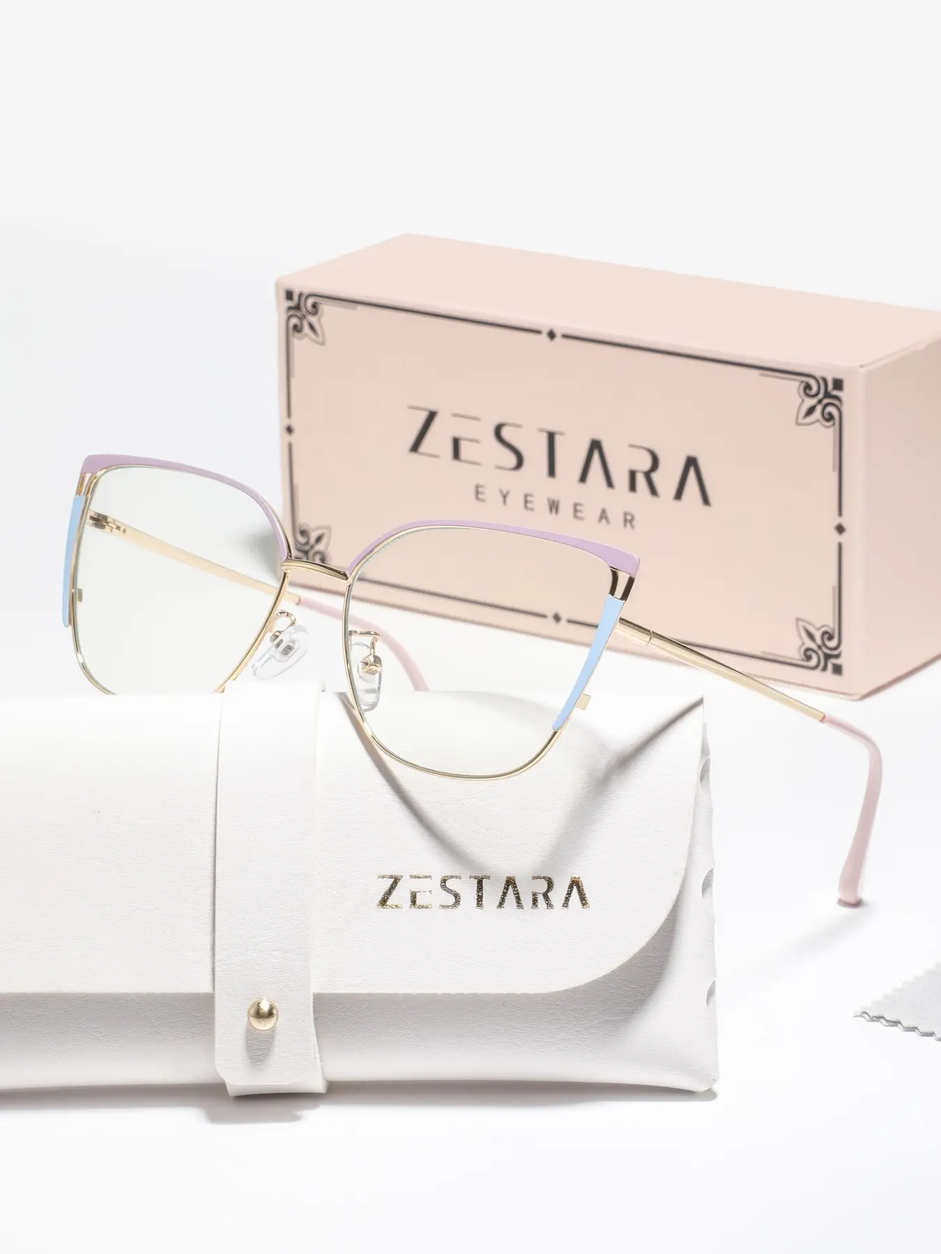 Women's Metal Cat Eye Glasses, Elegant Plain Full Rim Stainless Steel Frame, Versatile Fashion Eyewear for Office and Daily Wear