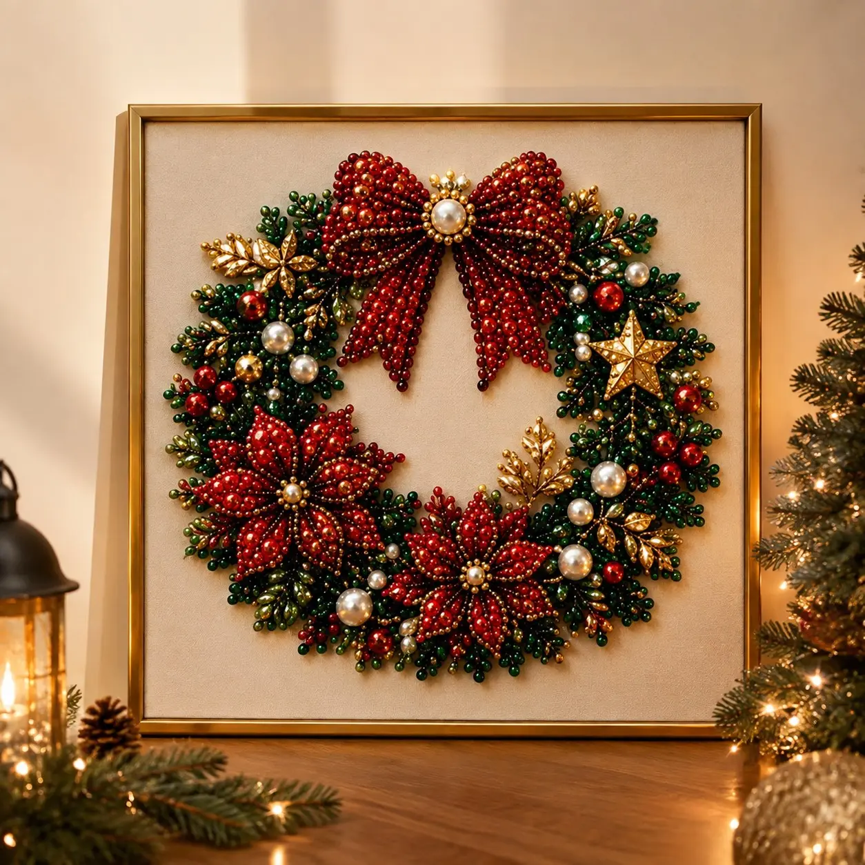 Christmas 3D Bead Embroidery Painting, Adult DIY Craft Kit Handmade Wall Art，Suitable for holiday space layout, the finished product has a three-dimensional and beautiful appearance.
