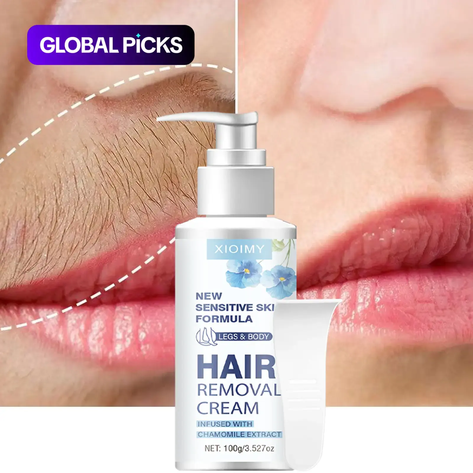 100g Strong Hair Removal Cream, Body Care Natural Chamomile Extract Infused Sensitive Skin Formula, Pain-Free Gentle No-Irritation Quick Painless Hair Remover for Lips, Armpits, Legs Depilatory Cream