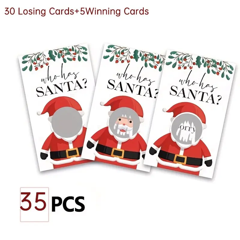 35 Christmas Scratch Cards Game, Who Has Santa? Party Activity, Ages 14+, Paper Made, No Power Needed, Non-Cash Prizes, Holiday Party Supplies