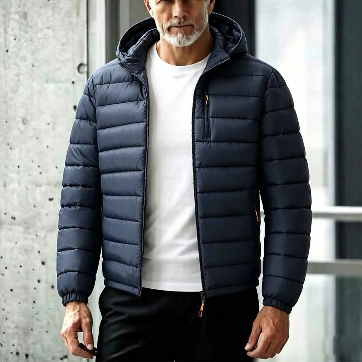 Men Thickened Hooded Outerwear Lightweight Padded Jacket Compact Windproof Fabric Detachable Hood Design Zipper Pocket Details Horizontal Quilted Craft Solid Color Casual Cut Suitable For Daily Commuting Walking And Autumn Winter Outdoor Activities
