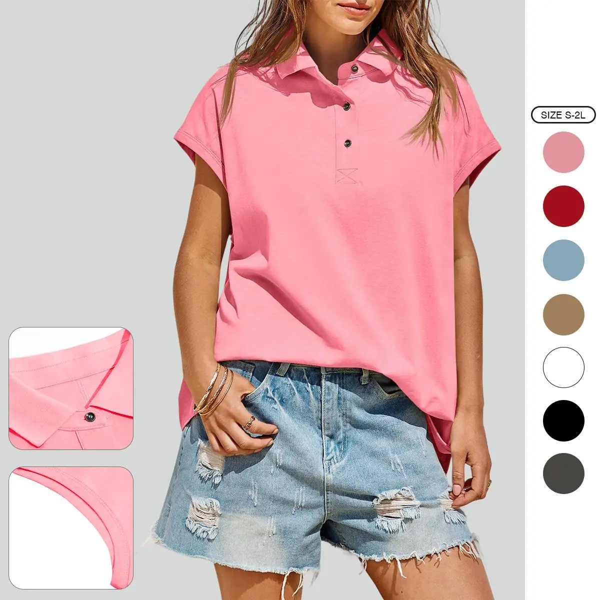 Imily Bela Womens Oversized Cap Sleeve Polo Shirts Summer Casual V Neck Tops Loose Fit Collared Cotton Tee Shirts Imily Bela Womens Oversized Cap Sleeve Polo Shirts Summer Casual V Neck Tops Loose Fit Collared Cotton Tee Shirts