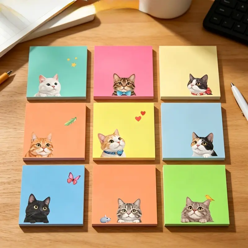 3/6/9/18pcs Cute Macaron Cat Sticky Notes, Soft and Adorable, Ideal for Student Notebooks, Office Messages, Holiday Gifts