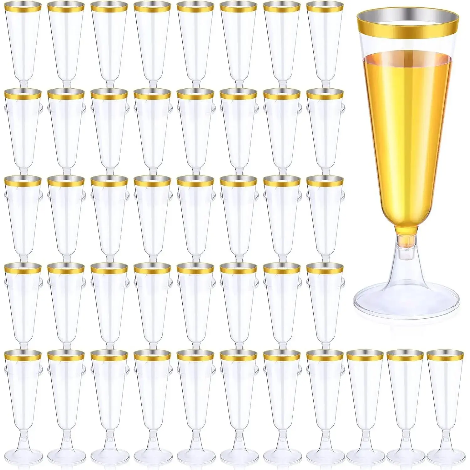 50 count Plastic Champagne Flutes Disposable Champagne Glasses Bulk 5.5 oz Clear Mimosa  Cups with Rim Detachable Glasses for Wedding Party Birthday Anniversary(, Clear)