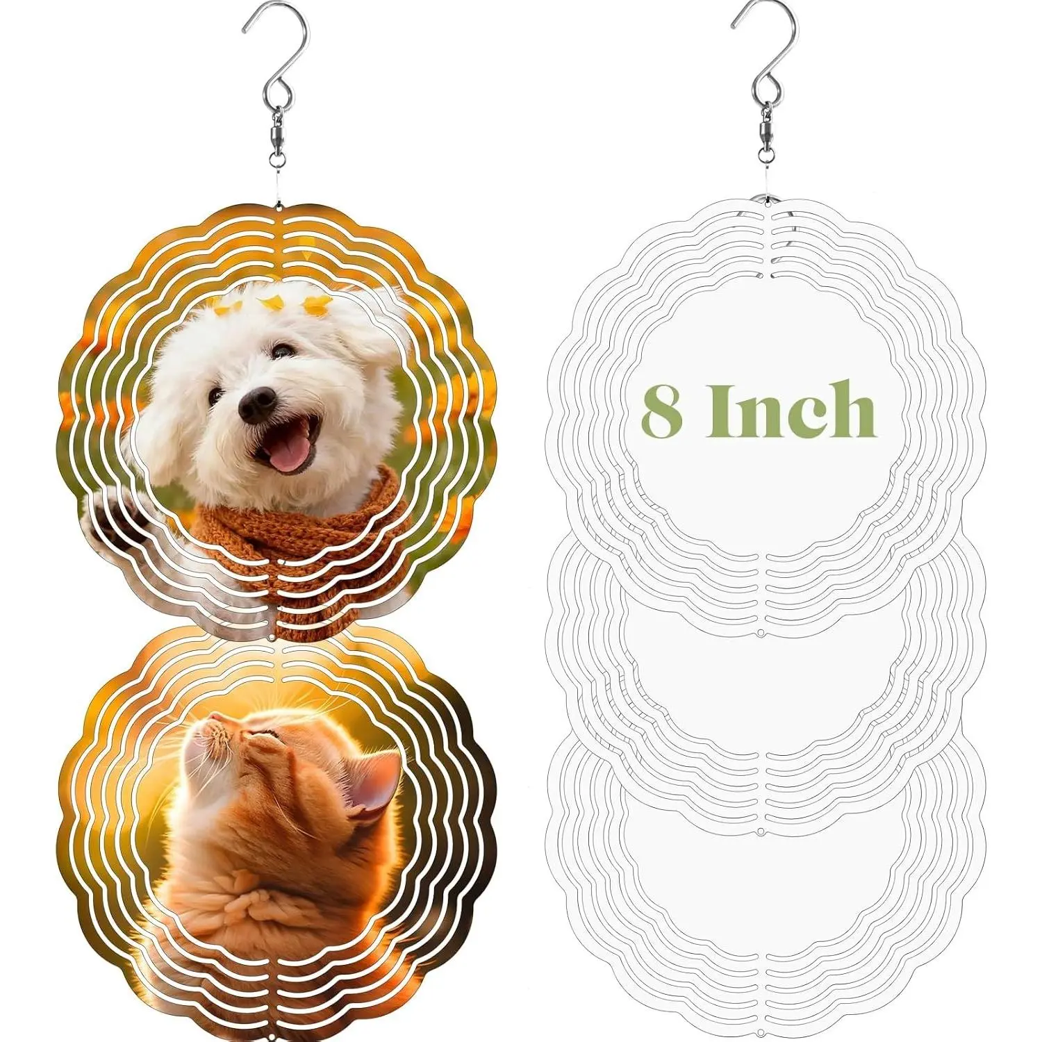 5 Pack 8 Inch Sublimation Wind Spinner Blanks, 3D Effect Aluminum Double-sided Printing, Individually Wrapped, for Transfer DIY, for Indoor Outdoor Porch Garden Yard Window Hanging Decor