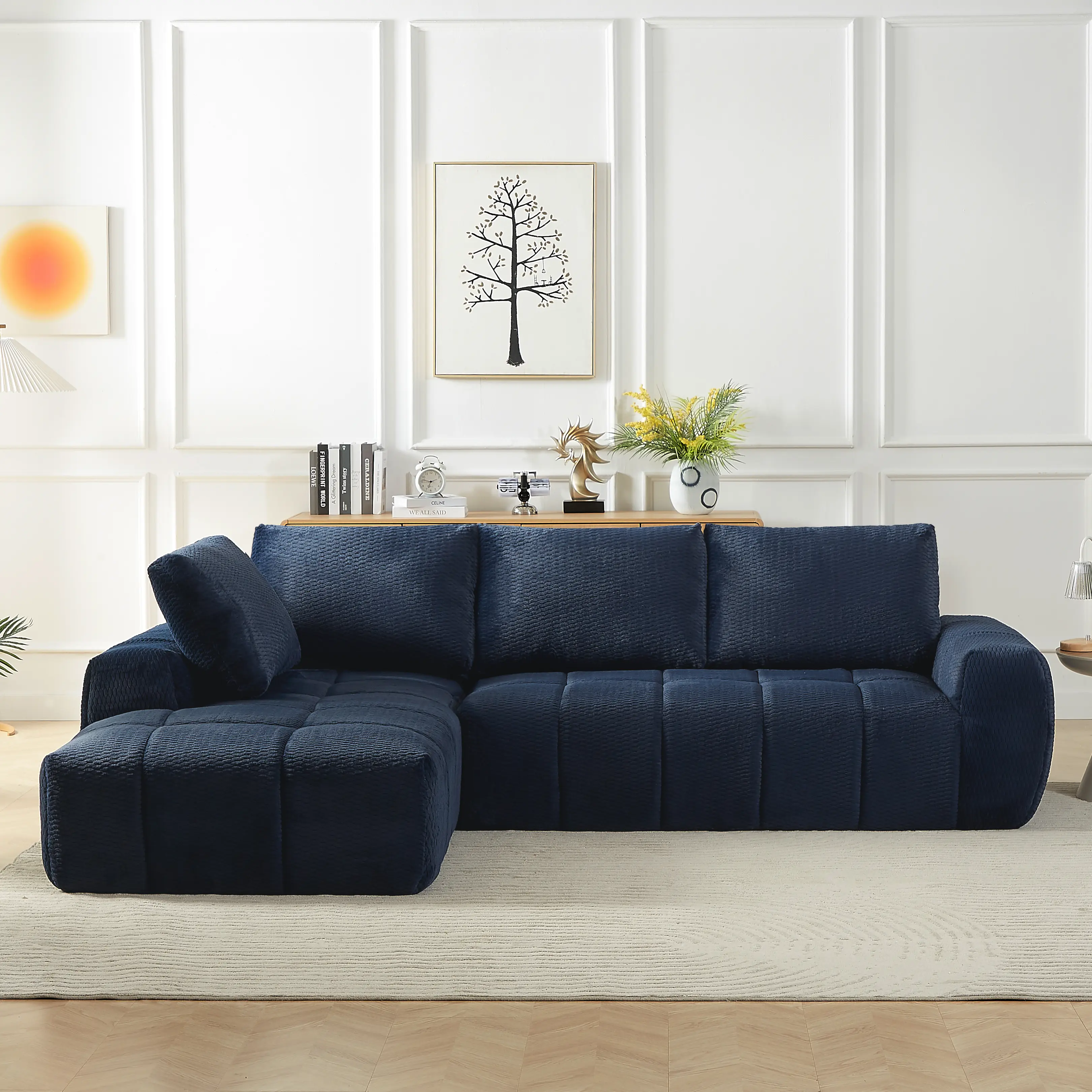 Nokaa soft plush L-Shape Luxury Sectional Oversized Sofa with Sleeper, Minimalist Design Comfy Couch for Living Room, Apartment, Reception, No Assembly Required, Multiple Color Options