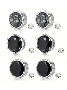 Women’s Stainless Steel Magnetic Acupressure Clip on Earrings, Cubic Zirconia, Non Piercing, Acupoint Stimulating, Ear Stud Jewelry Set