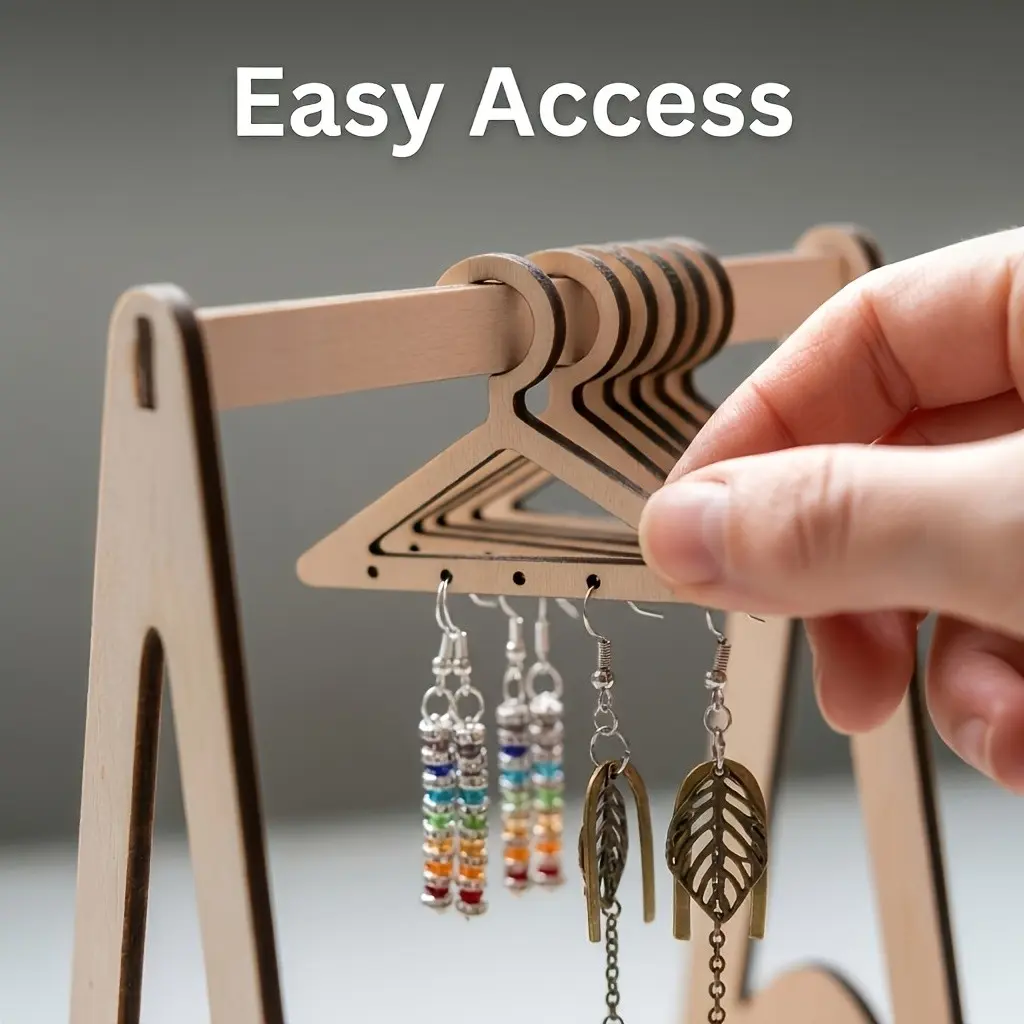 Wooden Earring Rack Set, Hanger + 11 Durable Hooks, Mini Hanging Jewelry Organizer, Desktop Display, Room Decor, Gift