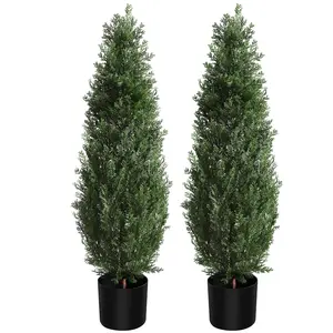 2pcs Lifelike Artificial Cedar Topiary Trees, UV-Protected Faux Evergreen Shrubs in Pots – Maintenance-Free Boxwood Cypress – For Indoor & Outdoor Decor, Front Door, Porch, Garden, Entryway