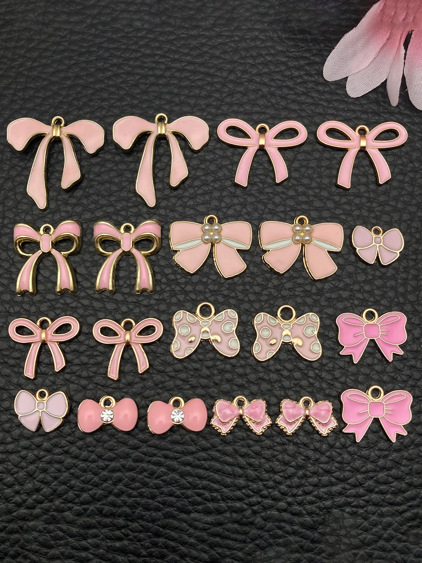 20pcs Pink Enamel Bow Charm Cute Bow Tie Gold-plated Pendant for DIY Necklace Bracelet Earrings Jewelry Making Crafts Accessories Dangle Charm Bangle Charms