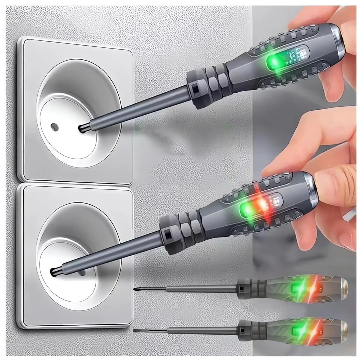 2-in-1 High Torque Strong Magnetic Flathead Phillips Screwdriver Electricity Detector Electric Non-Contact Voltage Tester Pen Electrical Current Power Circuit Live Wire Electrician Tester (F+P) unique