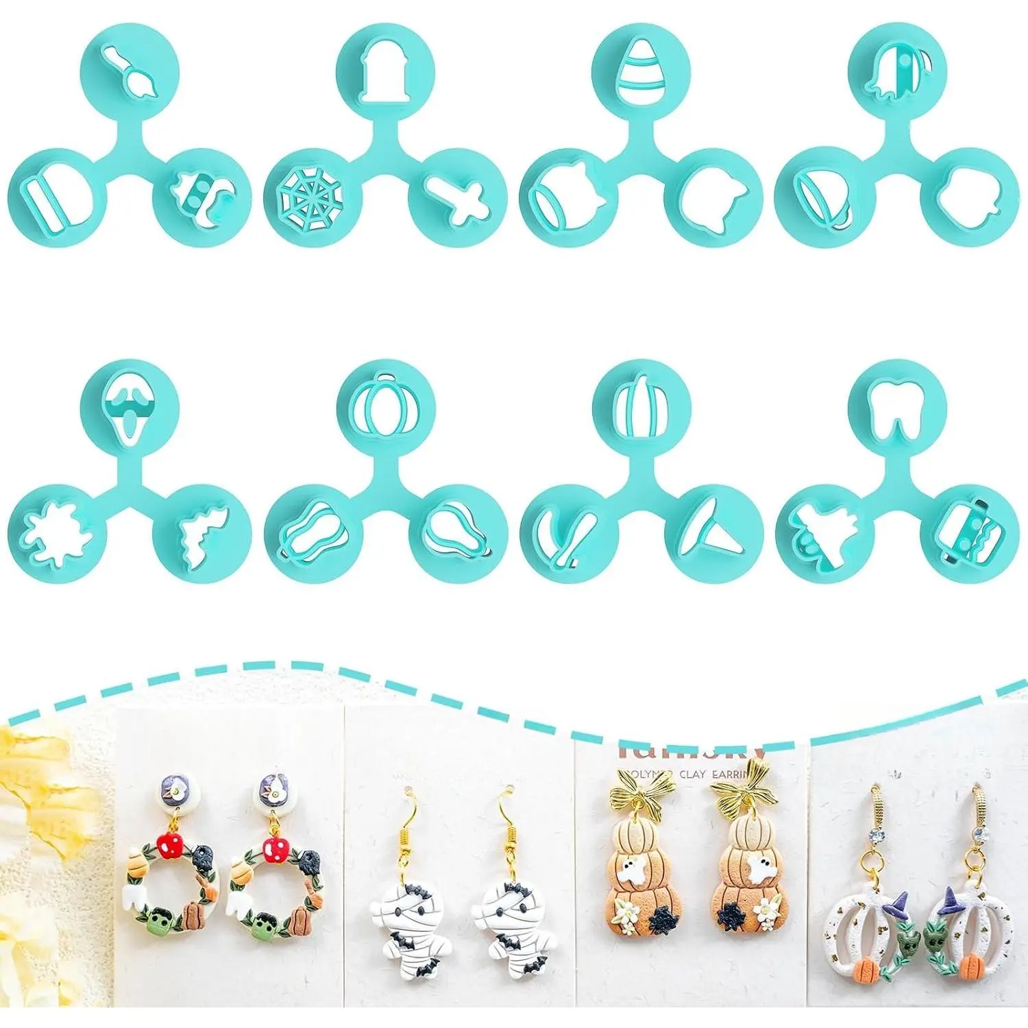 Halloween Polymer Clay Cutters for Earrings Making, 8 Shapes for Fall  Mini Clay Cutters (A)