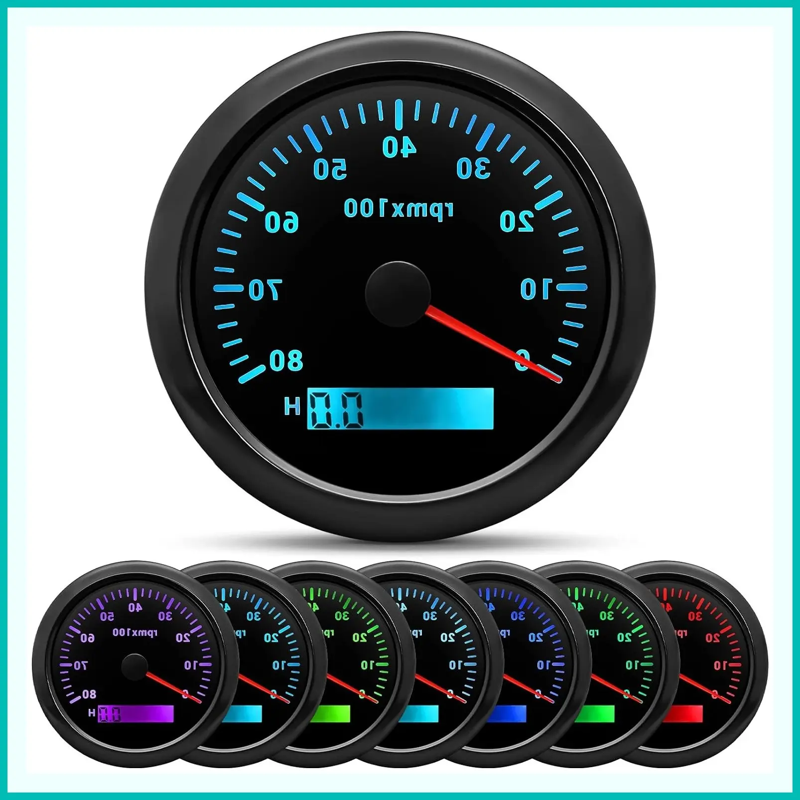 85mm 3-3/8" Tachometer Gauge 8000 RPM 7 Color LED for Car Truck Marine Boat 9-32V Black