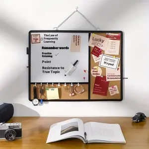 Combination of Dry Erase Board and Cork Board,Multi-Size Magnetic Whiteboard and Pin Board Combination, Suitable for Home, School, Office Wall-mounted Visual Board, Silvery and Black Frame