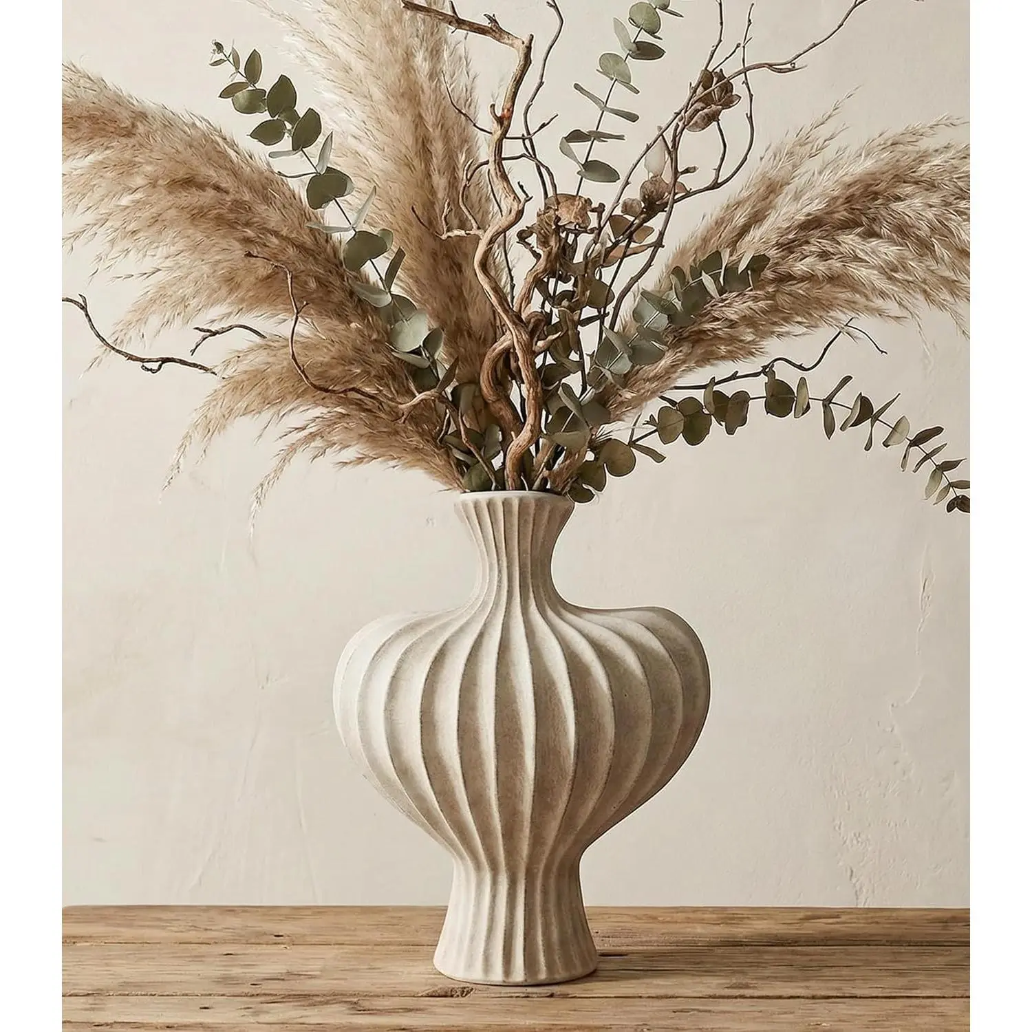 11" Rustic Vintage Heart Beige Terracotta Ceramic Flower Vase Home Decor, Clay Pottery Vases for Farmhouse Living Room Table Shelf Coffee Dining Desk Fireplace