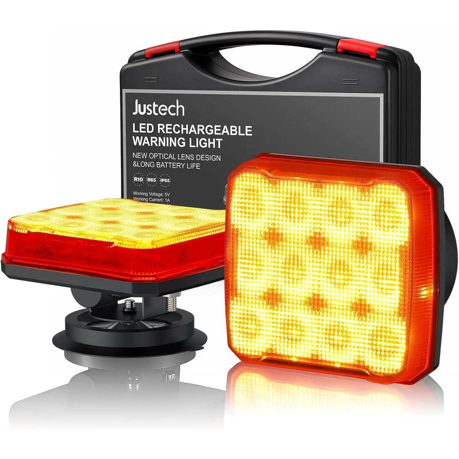 Justech 2 PCS Emergency Warning Lights, 12LEDs Rechargeable Magnetic Amber Strobe Lights, 18 Modes Flashing Beacon Lights for Truck, Car, Trailer, Bus, Tractor