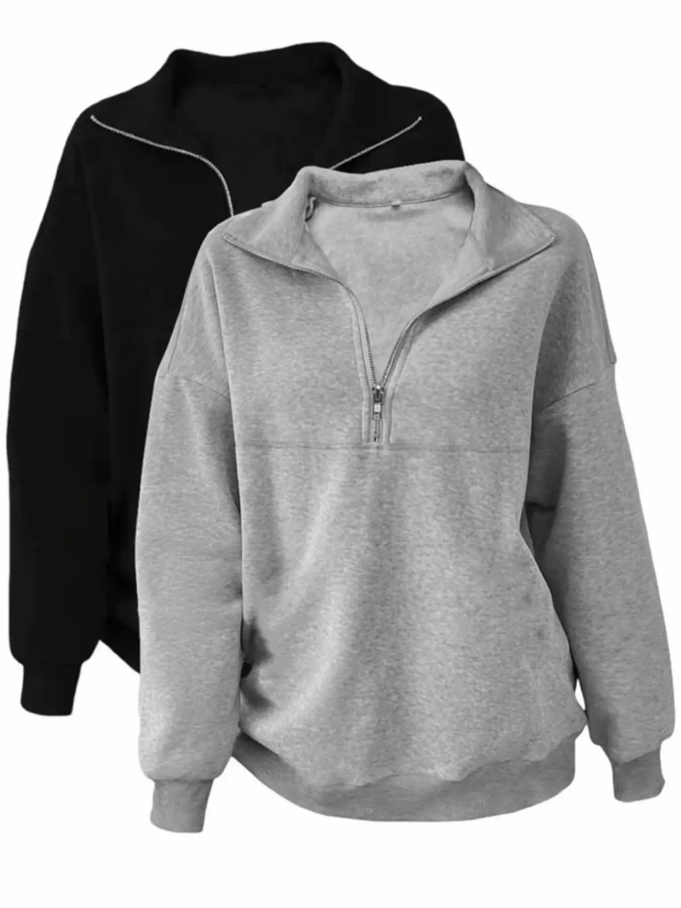 Women's Loose Fit Half-Zip Stand Collar Sweatshirt, Casual Long Sleeve Pullover, Fall & Winter Basic Top, Comfortable and Stylish
