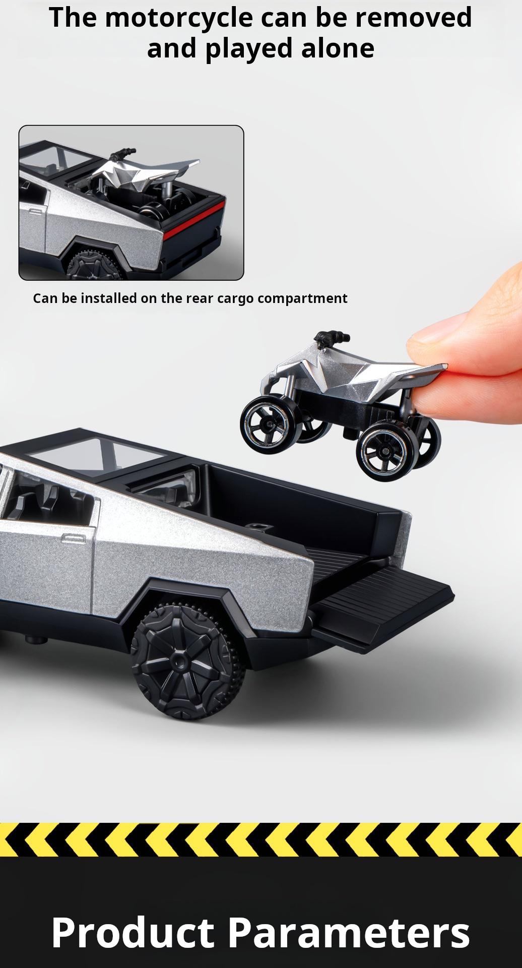 1:36 Cybertruck Toys Off Road Vehicle Die Cast Model Car Beach Motorcycle Hobby Collectible Birthday Gift For Boy