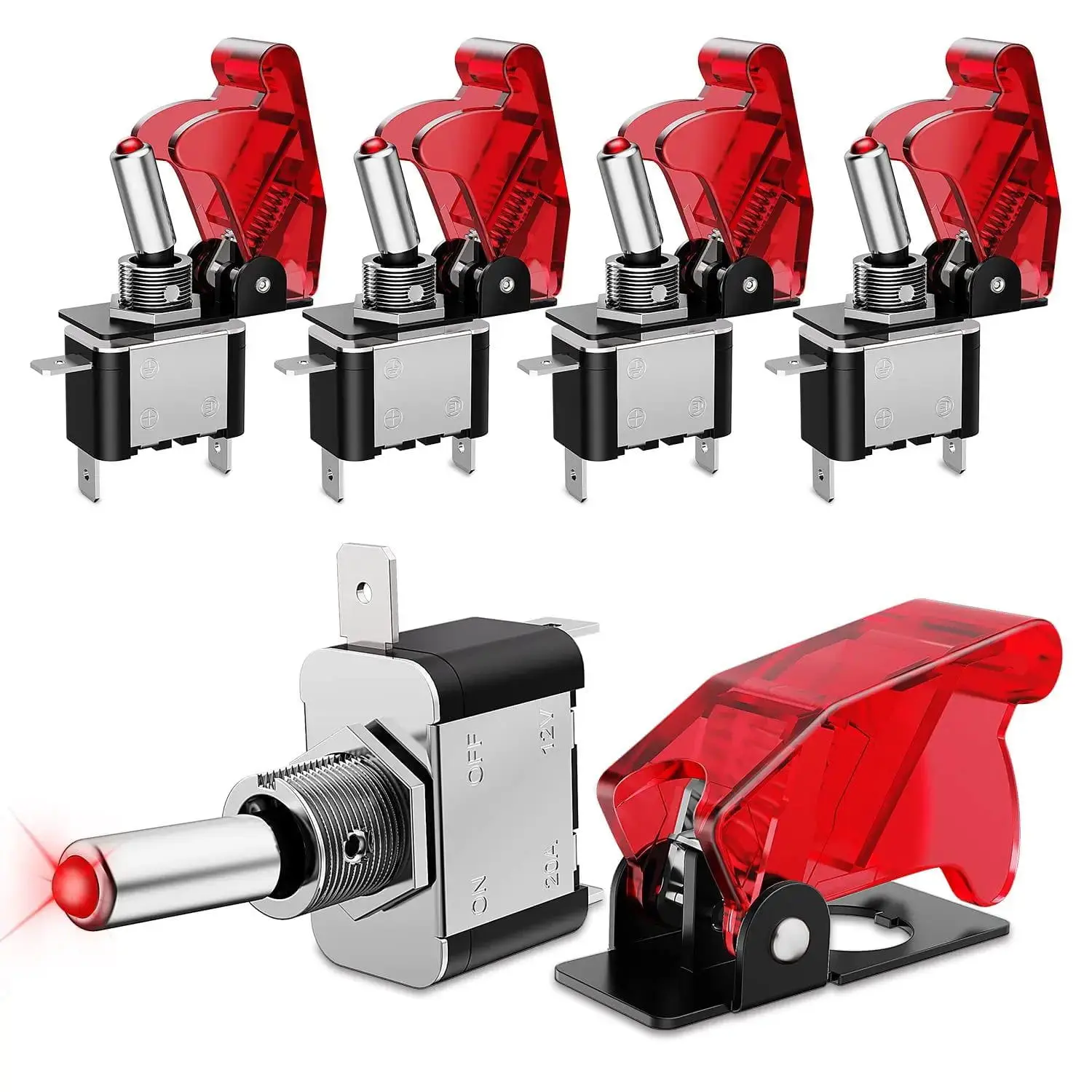 Nilight 5-Pcs 3-Pin SPST Rocker Style Toggle Switch for Automotive & Motorcycle Vehicle Users, 12VDC, 12V 20A, On/Off Control, Blade Type Connector