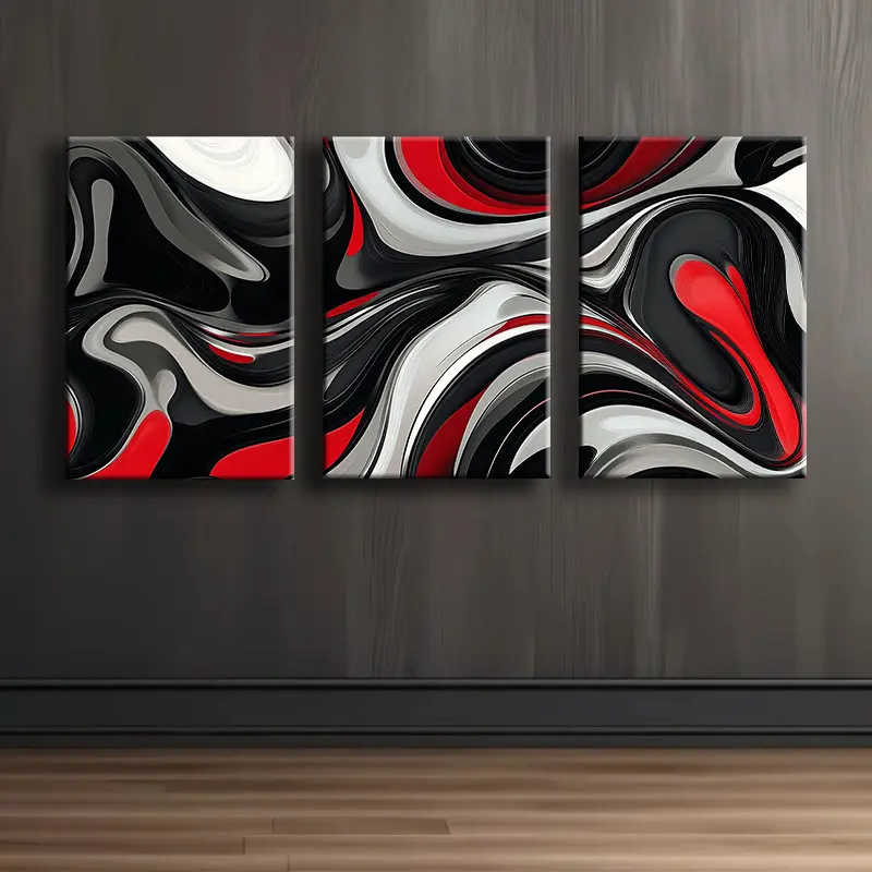 2D canvas, 3-piece framed - Abstract triptych red, black, and white art-themed canvas wall painting, discounted sale, suitable for Halloween, Christmas, winter, and summer, luxurious interior decoration for men and women, aesthetic decorative poster for b