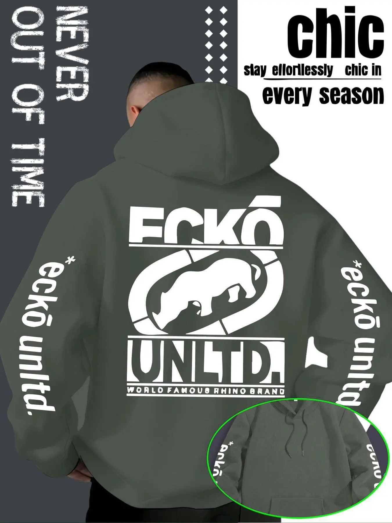 Men's Fashion Hooded Sweatshirt, Ecko Unltd. Letter Print, Fall Winter Casual Wear, Unique Style
