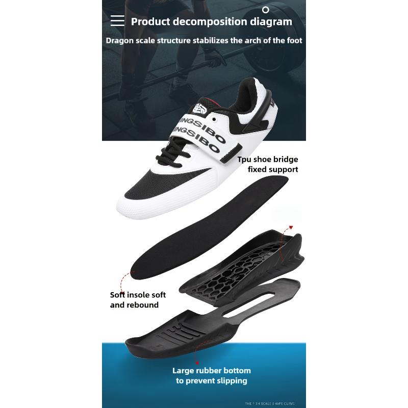 Professional weightlifting shoes crafted for heavy-duty lifting and high-intensity functional training, featuring sturdy anti-slip rubber soles that deliver excellent stability for men’s deep squat movements.