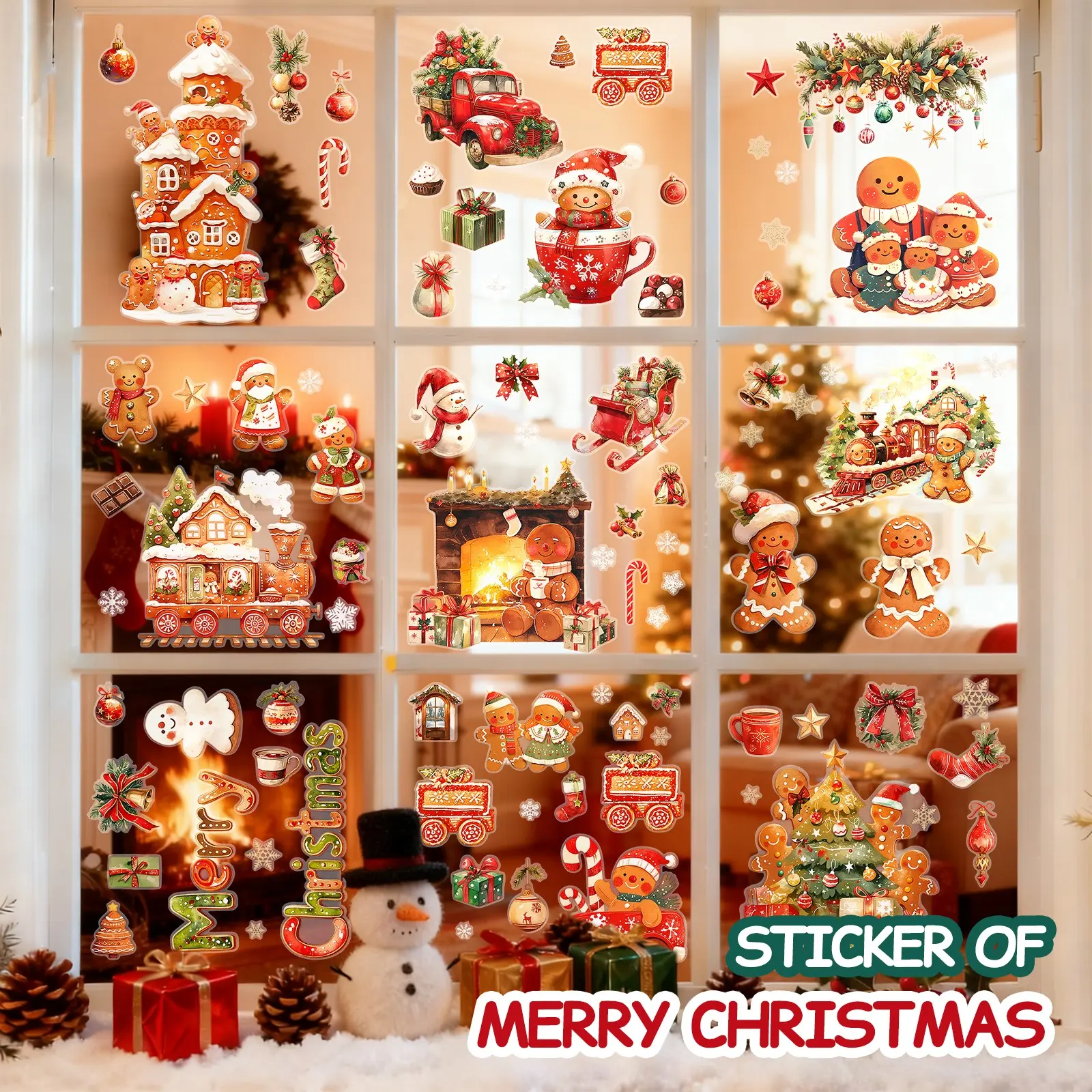 Christmas Static Cling Stickers Set, 9 Sheets 11.81x7.87 Inch, Pre-Cut Removable Holiday Window Decorations, No Residue