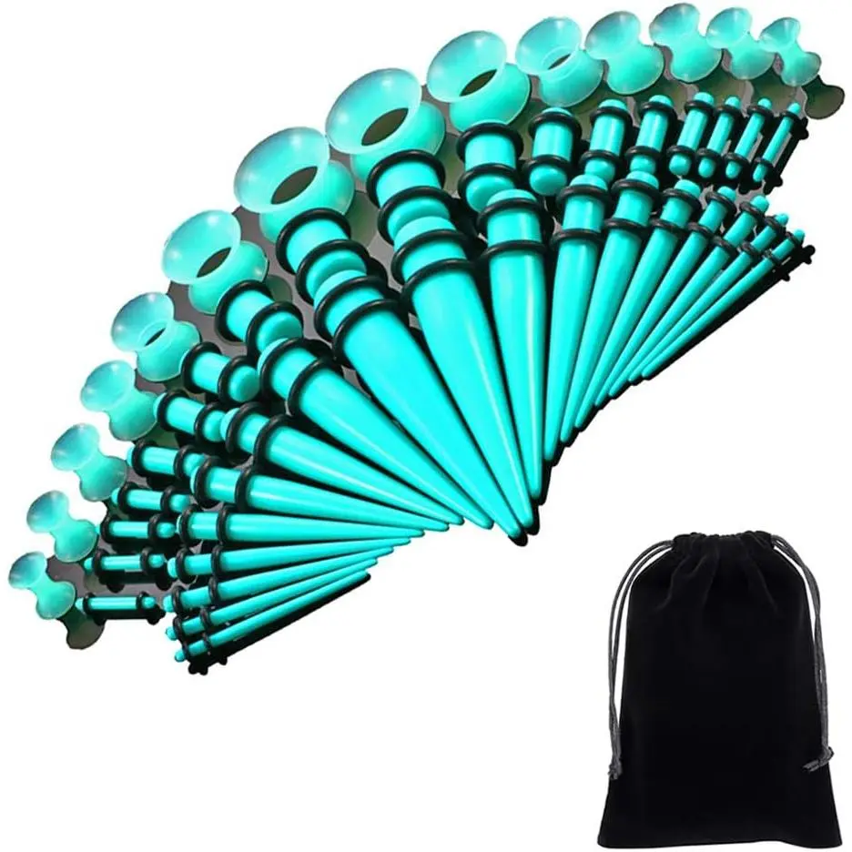 Unisex Fashion Lightweight Ear Gauges Kit, 50 Pieces 14G-00G Acrylic Tapers & Plugs + Hypoallergenic Silicone Tunnels, Double Lock Body Jewelry Set for Everyday Wear Body Piercing, Straight, 0.47in, Individually Packaged, 0.47 Inch