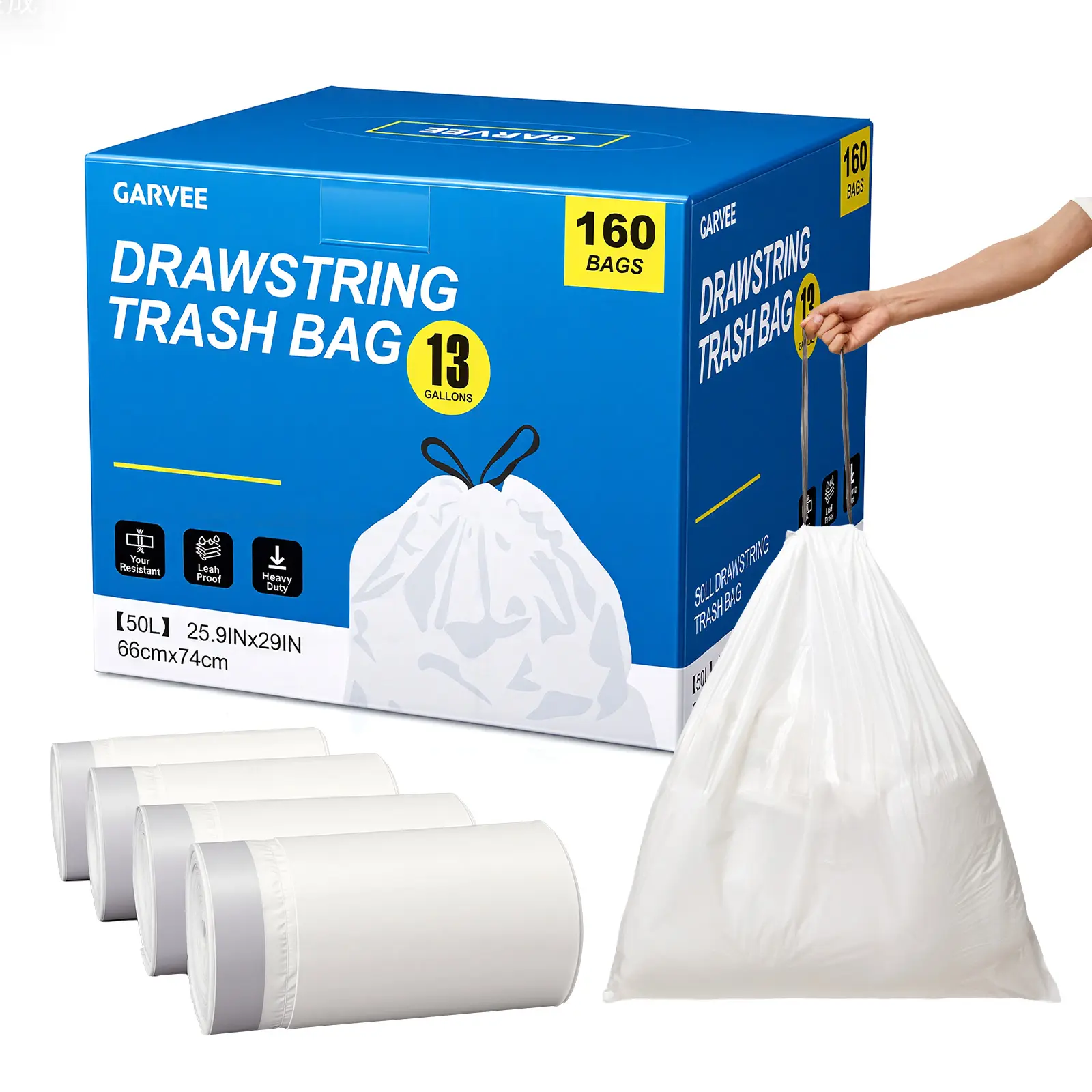 13 Gallon Tall Kitchen Trash Bags – Heavy Duty 80 Count (2 Rolls), Tear & Leak Resistant, Unscented Black Garbage Bags for Home & Office – 26x29 in