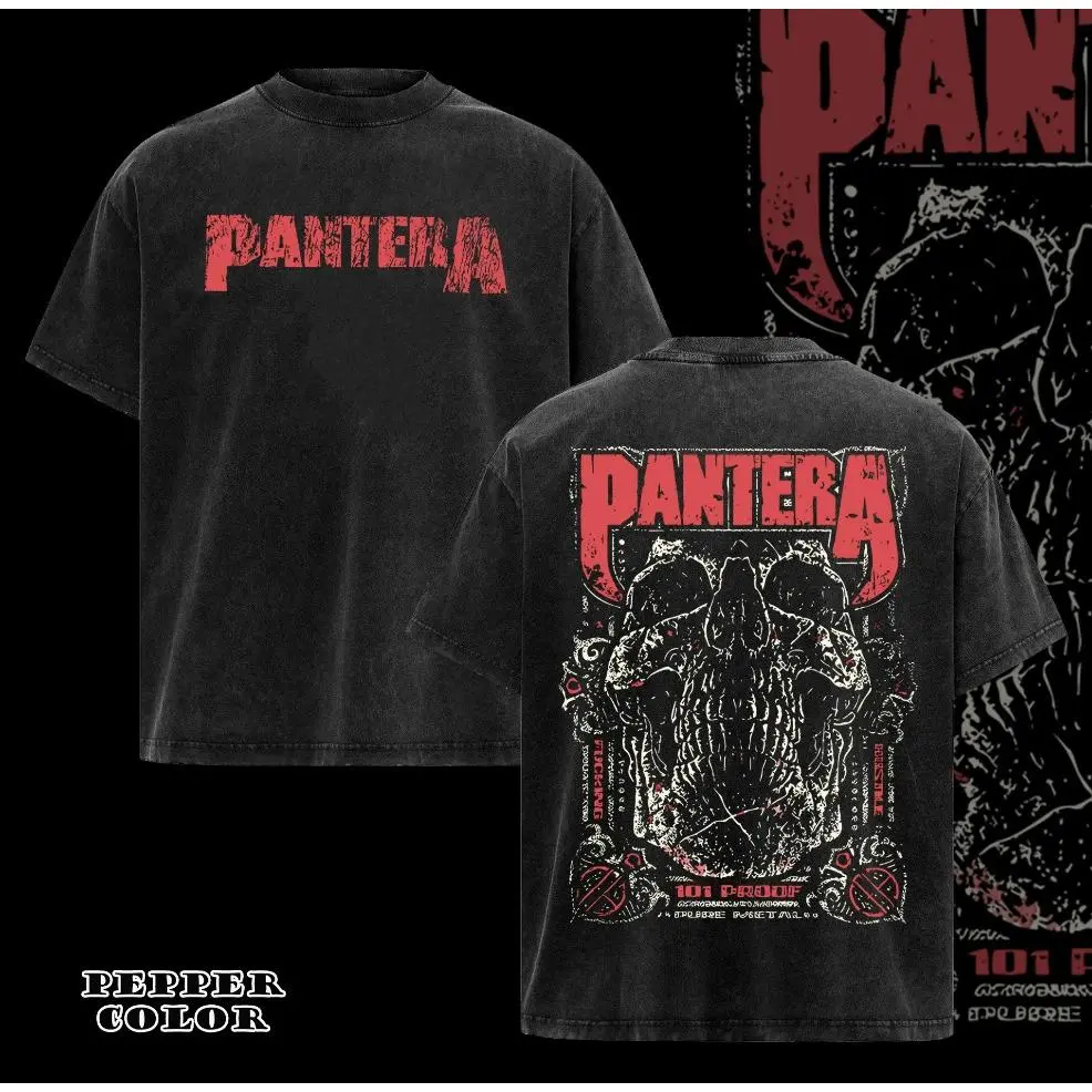 Men's Rock Tees, Vintage Pantera Proof Skull Rock Band Oversized T-Shirt, Classic 90s Records Rock Cotton Tee, Grunge Heavy Metal Band Vintage Y2K Top, Heavy Metal Band Merch Perfect Gift For Rock Fans, Summer Music Festival Daily Concert Outfit For Guys
