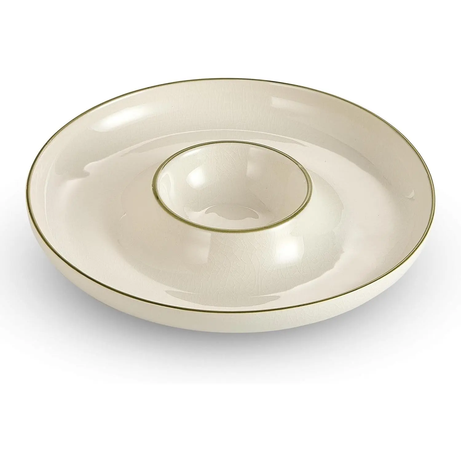 Ceramic Chip & Dip Tray Set - 11.5" Large Serving Platter with Bowl for Snacks, Appetizers, Entertaining