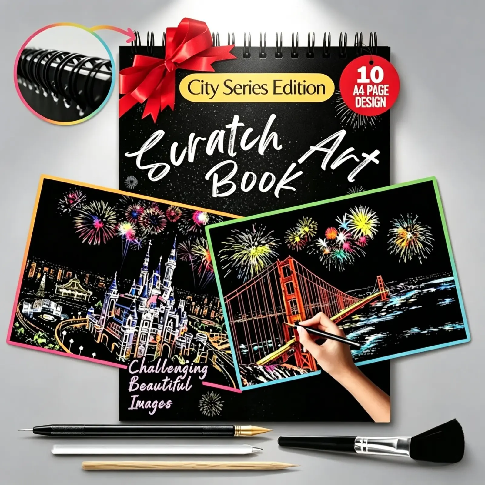 Colorful City Series Scratch Art Book for Adults, Foil Engraving Scratch Painting DIY Craft Kit, Colorful City Landscape Art, Handmade Creative Decoration, Birthday Christmas Gift