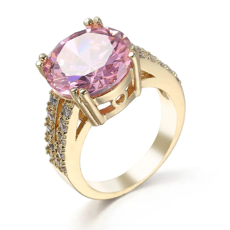 Women's Luxury Gold-Plated Round Pink Cubic Zirconia Brilliant Cut Simulated Morganite Engagement Ring, Chunky Cocktail Band, Sports & Outdoor Accessories Complement, Wedding Gift Ideas for Females, All Seasons