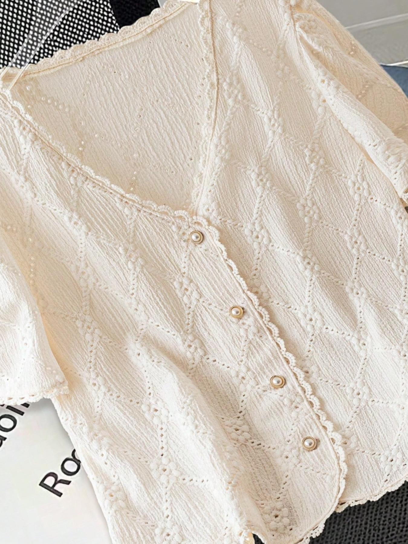 Women's Plain Short Sleeve Button Fitted Blouse, Casual Basic Top for Daily Wear, Ladies Clothes for All Seasons