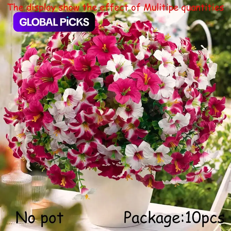 10 bundles Artificial Flowers for Outdoors, Decorative Artificial Flowers, Faux Morning Glory Flowers Spring Summer Decoration, UV Resistant Flowers for Outside Planter Front Door Porch, Artificial Flower Arrangements, Floral Decoration #GLOBAL PICKS