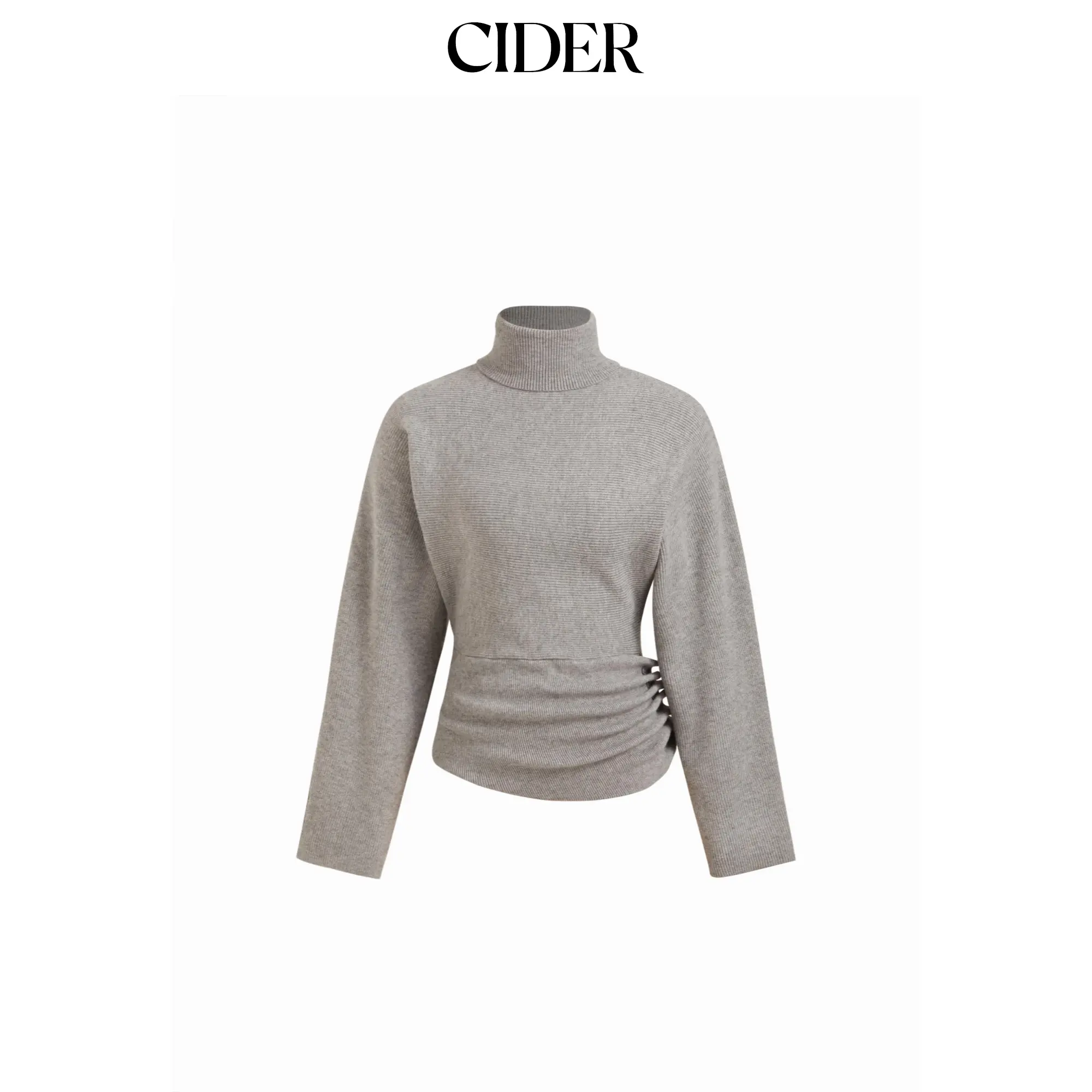 Cider Knit Turtleneck Long Sleeve Button Side Ruched Cinched Waist Top SummerFinds