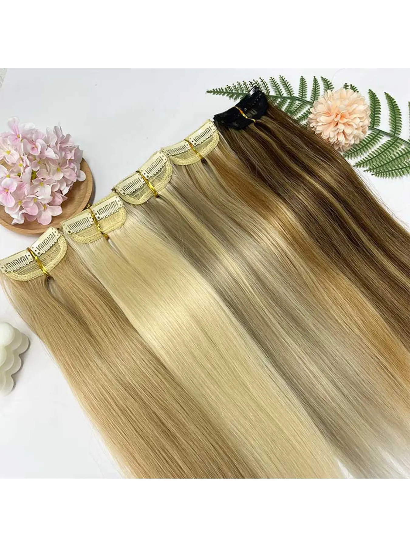 5PCS/set Straight Clip In Hair Extensions Real Human Hair Double Weft Invisiable Clips in Hair Extensions Natural Human Hair For Women Daily Full Head Use