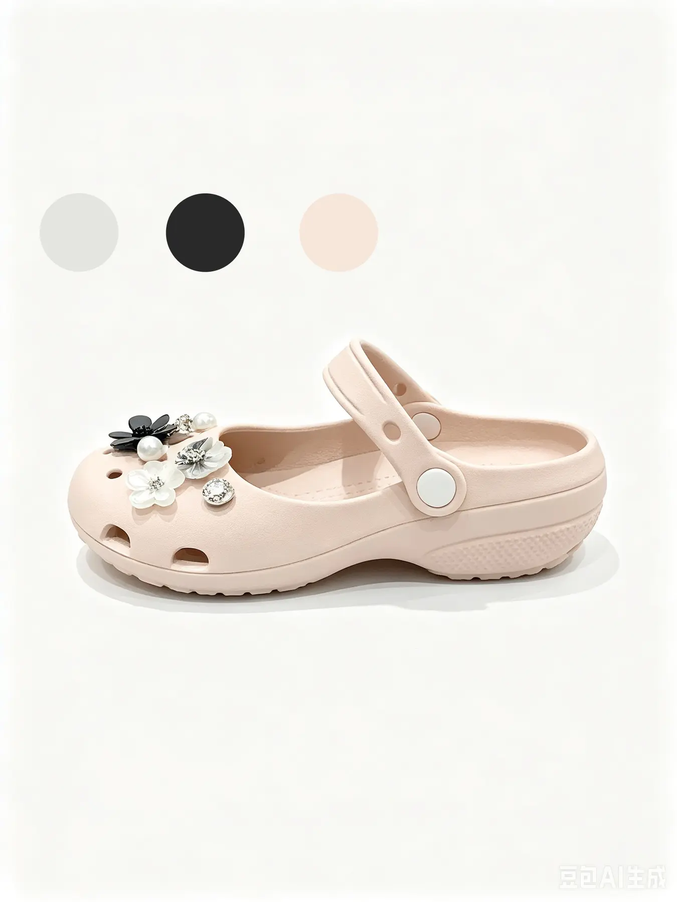 Women Dual Wear Convertible Back Strap Mary Jane Platform Perforated Shoes Detachable Floral Pearl Rhinestone Charms Waterproof Casual Mules For Indoor And Outdoor Daily Occasions