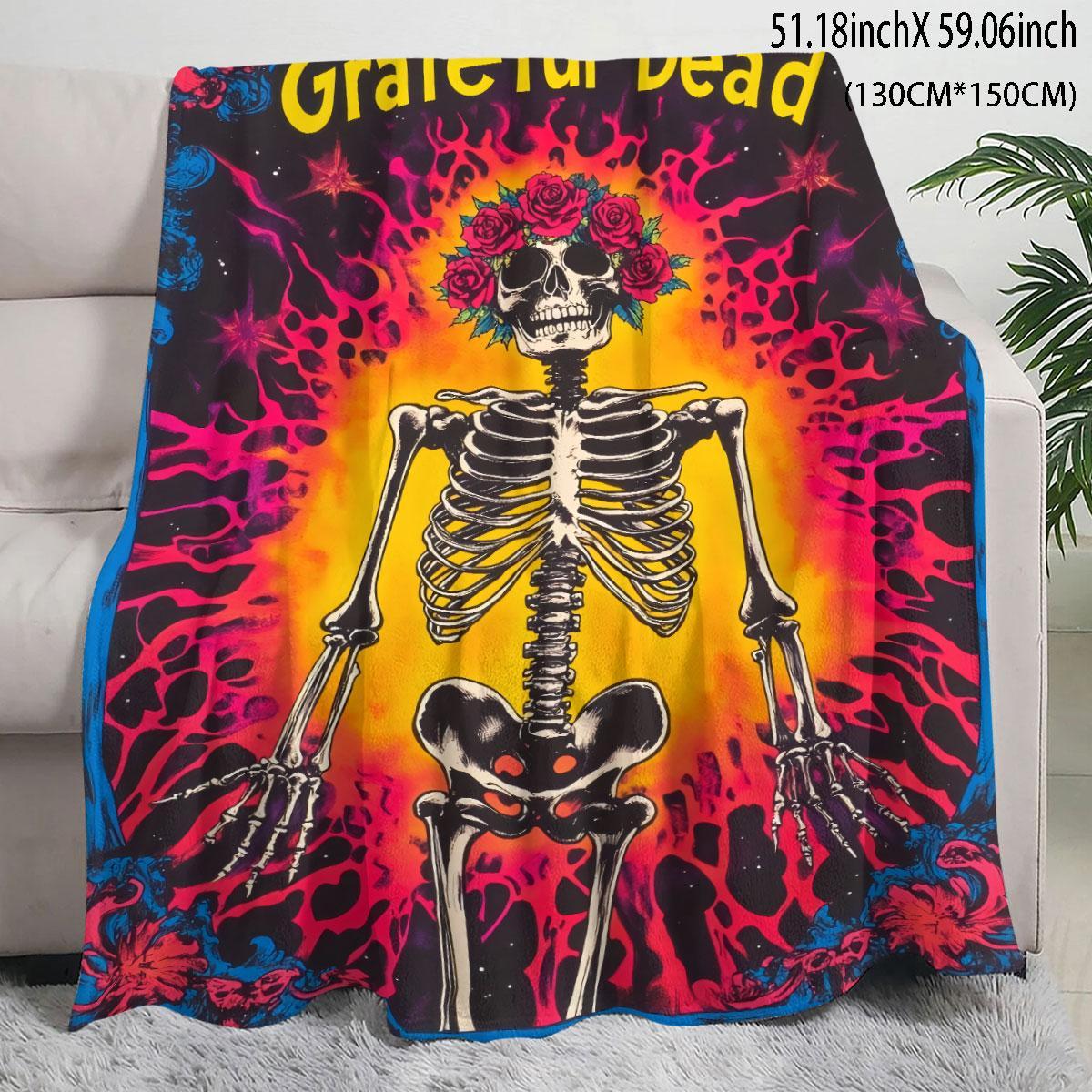 Grateful Dead Skeleton Pattern Blanket, Soft Throw Blanket, Cozy Warm Blanket, Air Conditioning Blanket, Warm Nap Blanket, Stylish Blanket for Home Office Travel, Halloween