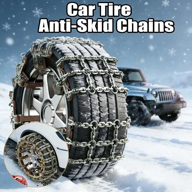 2026 New 4pcs Model High Manganese Steel Winter Anti-Skid Chains - Universal for 165-285mm Tires, Car Emergency Traction & Rescue Tool for Snowy Conditions, Driving Safety