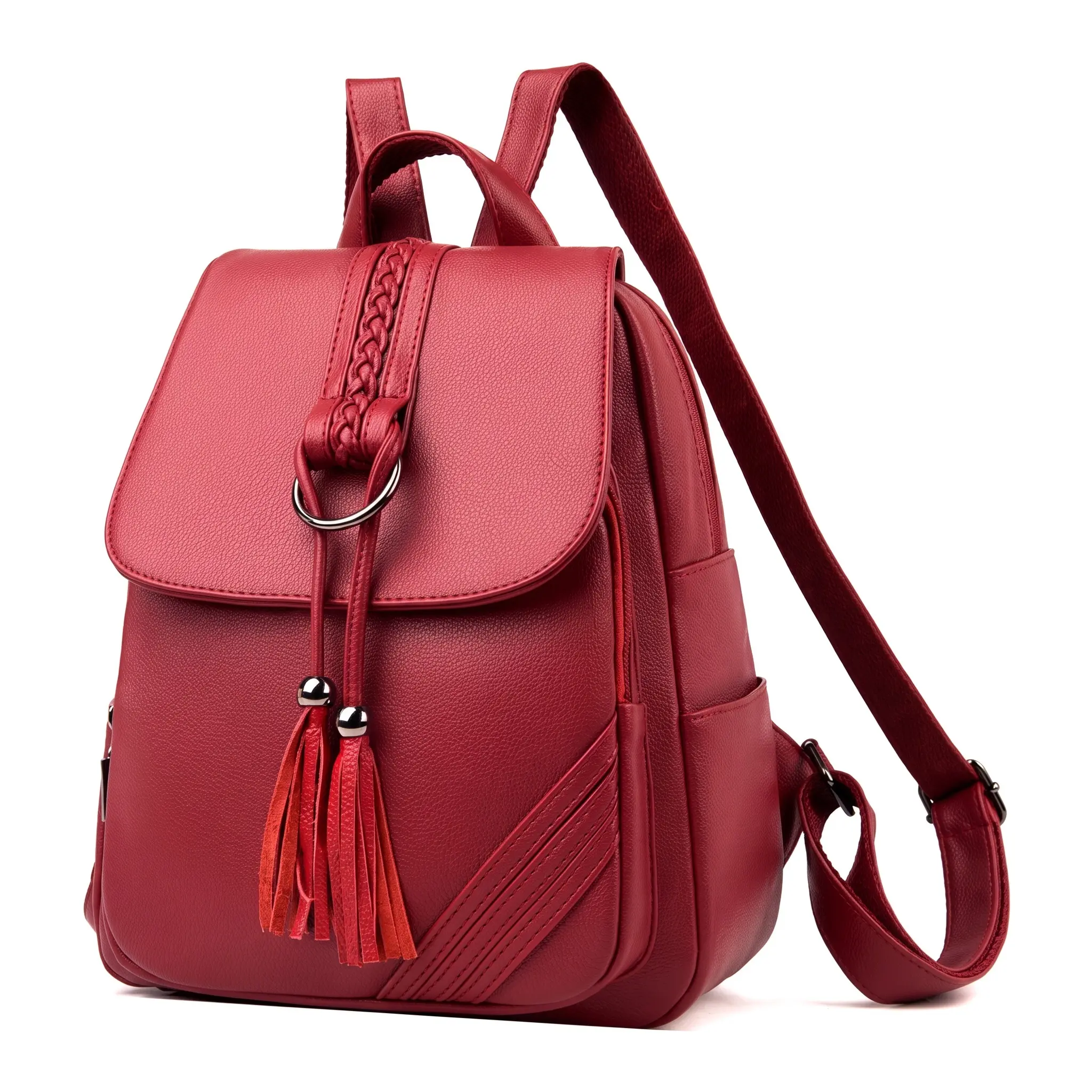 Women's Korean Chic Textured Waterproof PU Backpack - Plain, Adjustable Strap, Multi-Function, Large Capacity, Zipper Pockets, for 2025 Spring Daily Commute & Daily Use, Zip Closure, Casual