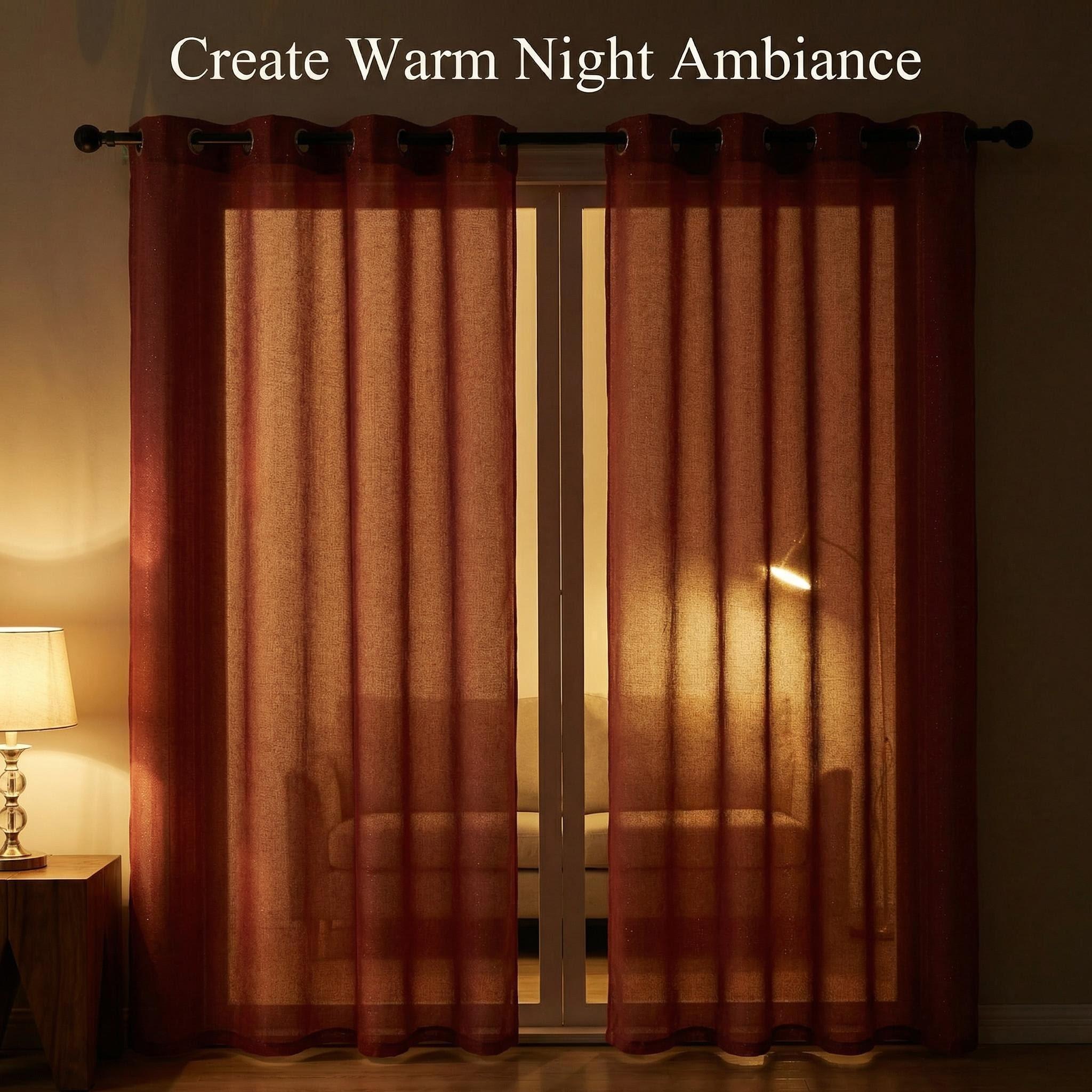 Cozy Curtain 2 Panels 52x84inch Semi-Transparent Curtains. The fabric is made of cationic two-color yarns, interwoven with silver threads. The design features looping patterns. Installation is simple, and they are stylish and high-end. L18