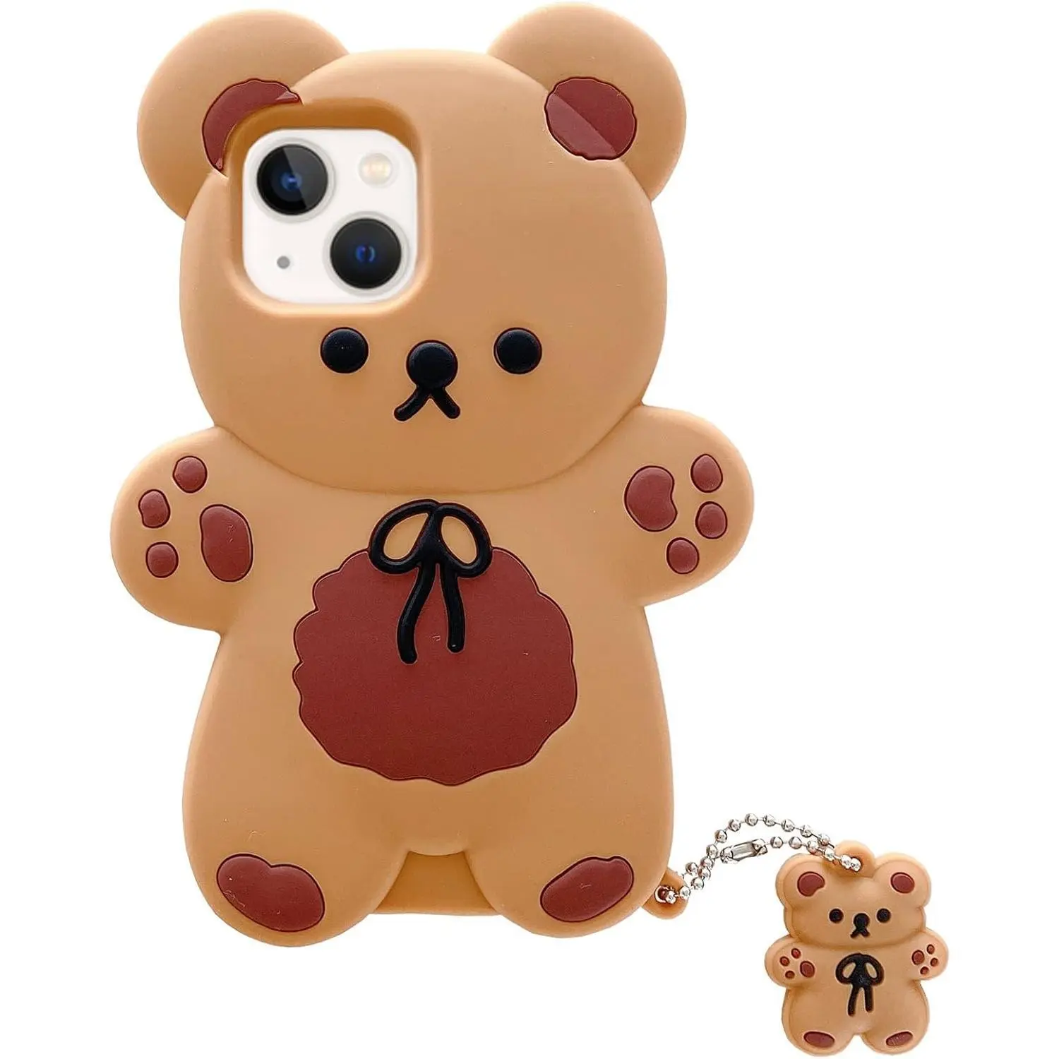 Yatchen 3D Cartoon Teddy Bear Cellphone Casing with Keychain, Kawaii Soft Silicone Shockproof Protection Accessory for iPhone 17, Drop Test Cert Women’s Cute Cover